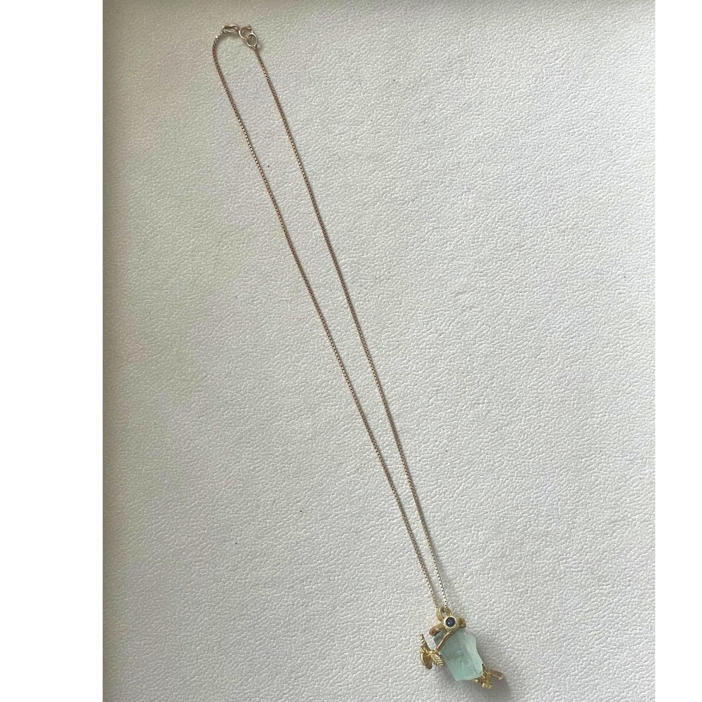 Aquamarine Pendant Necklace Sterling Silver 925 Gold Vermeil Leaf Branch 17" - Picture 8 of 10